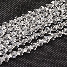 Honeyhandy Imitate Austrian Crystal Bicone Glass Beads Strands, Grade AA, Faceted, Clear, 6x6mm, Hole: 1mm, about 46~48pcs/strand, 10.5 inch