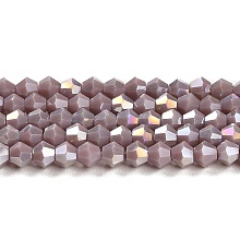 Honeyhandy Opaque Solid Color Electroplate Glass Beads Strands, AB Color Plated, Faceted, Bicone, Medium Purple, 4x4mm, Hole: 0.8mm, about 82~85pcs/strand, 30.5~31cm