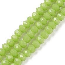 Honeyhandy Opaque Solid Color Glass Bead Strands, Imitation Jade, Faceted, Rondelle, Olive, 3x2mm, Hole: 0.8mm, about 185~190pcs/strand, 14.9~17.3 inch(38~44cm)