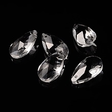 Honeyhandy Faceted Teardrop Glass Pendants, Clear, 16x9x6mm, Hole: 1mm