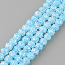 Honeyhandy Synthetic Crackle Quartz Beads Strands, Round, Dyed, Light Sky Blue, 8mm, Hole: 1mm, about 50pcs/strand, 15.7 inch