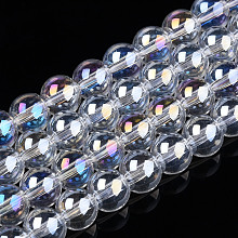 Electroplate Transparent Glass Beads Strands, AB Color Plated, Round, Clear AB, 6~6.5mm, Hole: 1.4mm, about 67~70pcs/strand, 14.76 inch~15.16 inch(37.5~38.5cm)