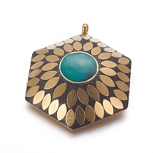 Honeyhandy Polymer Clay Big Pendants, with Brass Findings, Hexagon, Unplated, 71x55x14.5mm, Hole: 5mm