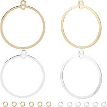 CREATCABIN 1 Box 32Pcs Golden Silver Round Beading Earring Hoops Open Back Bezel Pendant Real 18K Gold Plated Brass Circle Hollow Charms with Loop 12Pcs Jump Rings for DIY Jewelry Making Supplies