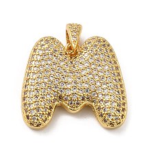 Honeyhandy Brass Micro Pave Cubic Zirconia Pendants, Cadmium Free & Lead Free, Long-Lasting Plated, Real 18K Gold Plated, Letter M, 19.5x21.5x5mm, Hole: 4.5x3mm