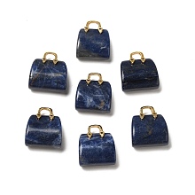 Honeyhandy Natural Sodalite Brass Pendants, Handbag Charms, Golden, 27.5x26x12mm, Hole: 6.3x5mm