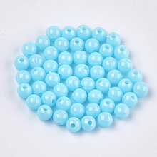 Honeyhandy Opaque Plastic Beads, Round, Light Blue, 6x5.5mm, Hole: 1.8mm, about 4790pcs/500g