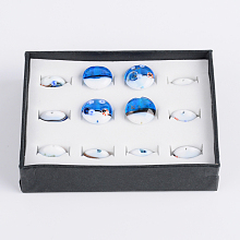 Honeyhandy Ocean Style Flat Round Handmade Lampwork Beads, Royal Blue, 20~21x10mm, Hole: 2mm, about 12pcs/box