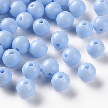 Honeyhandy Opaque Acrylic Beads, Round, Light Sky Blue, 10x9mm, Hole: 2mm, about 940pcs/500g