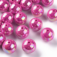 Honeyhandy Opaque Acrylic Beads, AB Color Plated, Round, Camellia, 20x19mm, Hole: 2~3mm, about 111pcs/500g