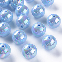 ARRICRAFT Opaque Acrylic Beads, AB Color Plated, Round, Light Sky Blue, 20x19mm, Hole: 2mm, about 111pcs/500g