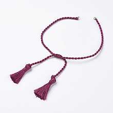 Honeyhandy Polyester DIY Braided Bracelet Making, with Tassel, Medium Violet Red, 10-7/8 inch(275mm), 2mm, Hole: 2mm, Tassels: 23x6mm