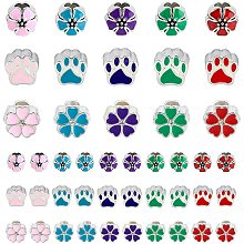 PandaHall Elite 60pcs Enamel European Beads, Flower Puppy Dog Paw Prints Large Hole Beads Floral Animal Cat Bear Footprint Spacer Loose Beads for Jewelry Craft Necklace Making, Hole: 4.5mm