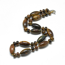 Honeyhandy Natural Tiger Eye Beaded Necklaces, with Alloy Lobster Clasps, 18.1 inch~18.5  inch(46~47cm), Oval: 20x10mm