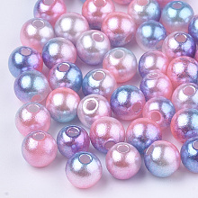 Honeyhandy Rainbow ABS Plastic Imitation Pearl Beads, Gradient Mermaid Pearl Beads, Round, Hot Pink, 9.5~10x9mm, Hole: 1.6mm, about 1000pcs/500g