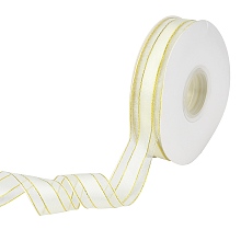 Honeyhandy Solid Color Organza Ribbons, Golden Wired Edge Ribbon, for Party Decoration, Gift Packing, Old Lace, 1"(25mm), about 50yard/roll(45.72m/roll)