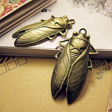 Honeyhandy Tibetan Style Alloy Pendants, Cicada, Big Pendants, Antique Bronze, 61x33mm