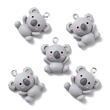 Honeyhandy Resin Pendants, with Platinum Iron Peg Bail, Koala, Silver, 25x21x9mm, Hole: 2mm