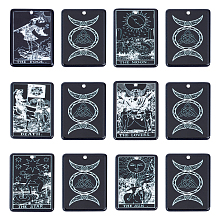 SUNNYCLUE 24Pcs 6 Style Printed Opaque Acrylic Pendants, Rectangle with Tarot Pattern, Black, 35x26x2mm, Hole: 1.8mm