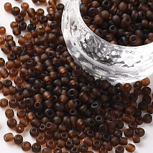 Honeyhandy Glass Seed Beads, Frosted Colors, Round, Coconut Brown, Size: about 3mm in diameter, hole:1mm, about 10000pcs/pound