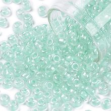 Honeyhandy 6/0 Glass Seed Beads, Transparent Inside Colours Luster, Round Hole, Round, Light Cyan, 6/0, 4~5x2.5~4.5mm, Hole: 1.2mm, about 4500pcs/bag