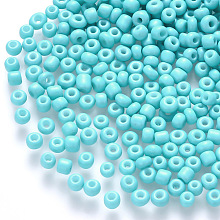 Honeyhandy 12/0 Baking Paint Glass Round Seed Beads, Cyan, 1.5~2x1.5mm, Hole: 0.5~1mm, about 30000pcs/pound