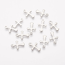 Honeyhandy 201 Stainless Steel Tiny Cross Charms, Stainless Steel Color, 13x9x1mm, Hole: 1mm