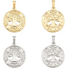 UNICRAFTALE 4pcs Tree of Life Round Charms Golden & Stainless Steel Color Metal Pendants Stainless Steel Pendants Large Hole Animal Pendant for DIY Necklaces Jewelry Making