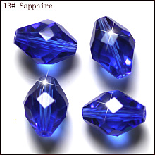 Honeyhandy Imitation Austrian Crystal Beads, Grade AAA, Faceted, Bicone, Blue, 10x13mm, Hole: 0.9~1mm