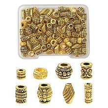 Honeyhandy 80Pcs 8 Styles Tibetan Style Alloy Beads, Large Hole Beads, Mixed Shapes , Antique Golden, 4~9.5x3.5~6.5mm, Hole: 1~3.5mm, 10pcs/style