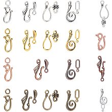 PandaHall Elite 120 Sets 15 Styles S Hook Ring Toggle Clasps Tibetan Style Hook and Eye Clasps Hook Eye Toggle Cord Rope End Clasps Connector Beads for Necklace Bracelet Jewelry Making