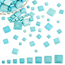 Arricraft 80 Pcs Cracked Stone Cabochon, 8 Size Square Shape Gemstones Beads Dyed Synthetic Turquoise Cabochons for DIY Necklace Bracelet Jewelry Making