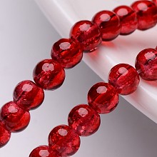 Honeyhandy Crackle Glass Beads Strands, Round, Red, 4mm, Hole: 1.1~1.3mm, about 200pcs/strand, 31.4 inch