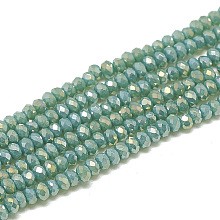 ARRICRAFT Electroplate Opaque Solid Color Glass Beads Strands, Faceted, Rondelle, Dark Cyan, 2.5x1.5mm, Hole: 0.8mm, about 200pcs/strand, 12.2 inches