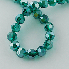 Electroplate Glass Bead Strands, Pearl Luster Plated, Faceted, Round, Teal, 4mm, Hole: 0.5mm; about 100pcs/strand; 14.2 inch