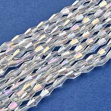 Honeyhandy Electroplate Glass Beads Strands, AB Color Plated, Faceted, Bicone, Clear AB, 8x4x4mm, Hole: 1mm, about 67~68pcs/strand, 21.85 inch