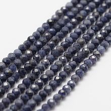 Honeyhandy Natural Sapphire Bead Strands, Faceted, Round, 3mm, Hole: 0.5mm, about 120~124pcs/strand, 12.8 inch(325mm)