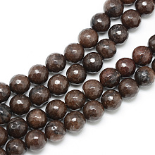 Honeyhandy Natural White Jade Bead Strands, Dyed, Faceted, Round, Coconut Brown, 6mm, Hole: 1mm, about 60pcs/strand, 14.06~14.45 inch(35.7~36.7cm)