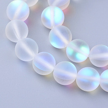 Honeyhandy Synthetic Moonstone Beads Strands, Holographic Beads, Dyed, Frosted, Round, Clear, 12mm, Hole: 1mm, about 30~32pcs/strand, 14~15 inch