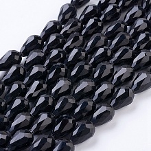 Honeyhandy Glass Beads Strands, Faceted, teardrop, Black, 15x10mm, Hole: 2mm, about 50pcs/strand, 31 inch