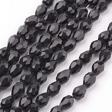 Honeyhandy Glass Beads Strands, Faceted, teardrop, Black, 6x4mm, Hole: 1mm, about 72pcs/strand, 15 inch