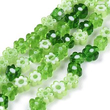 Honeyhandy Handmade Millefiori Glass Bead Strands, Flower, Light Green, 3.7~5.6x2.6mm, Hole: 1mm, about 88~110pcs/Strand, 15.75''(40cm)