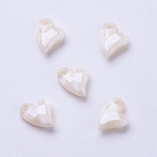 Honeyhandy Acrylic Pendants, Imitation Pearl, Heart, Faceted, Floral White, 11x9x4mm, Hole: 0.5mm