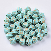 Honeyhandy Acrylic Beads, Metal Enlaced, Plating Acrylic Beads, Golden Metal Enlaced, Bicone, Dark Turquoise, 10x11x9.5mm, Hole: 2mm