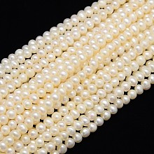 Honeyhandy Grade AAA Natural Cultured Freshwater Pearl Beads Strands, Round, Creamy White, 5~6mm, Hole: 0.8mm, about 63~64pcs/strand, 14.17 inch(36cm)