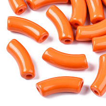 Honeyhandy Opaque Acrylic Beads, Curved Tube, Dark Orange, 34.5x13x11mm, Hole: 3.5mm