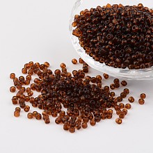 Honeyhandy 8/0 Glass Seed Beads, Transparent, Round, Brown, 3mm, Hole: 1mm, about 1097pcs/50g