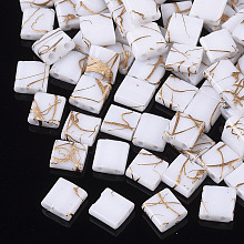 Honeyhandy 2-Hole Glass Seed Beads, Antique Style, Rectangle, White, 5x4.5~5.5x2~2.5mm, Hole: 0.5~0.8mm