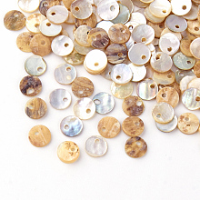 Honeyhandy Natural Akoya Shell Charms, Mother of Pearl Shell Pendants, Flat Round, Camel, 6x1mm, Hole: 1mm