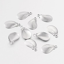 Honeyhandy Shell 316 Surgical Stainless Steel Filigree Charms, Stainless Steel Color, 12x7x1mm, Hole: 1mm